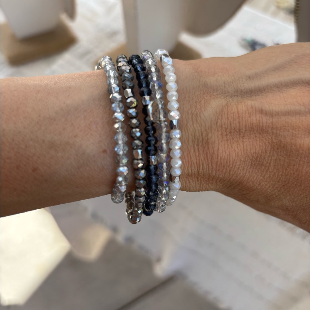 Chloe + Isabel Silver and Black Beaded Bracelet Set